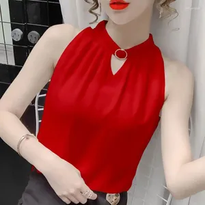 Canotte da donna Camicia senza maniche Maglietta da donna Top con scollo all'americana Magliette estive Scava fuori Camicetta sexy Y2k Abbigliamento Solido Bianco Nero Rosso