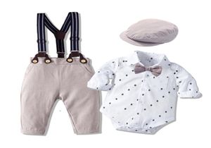 Set di vestiti per pagliaccetto per neonato con cappello a fiocco Abito estivo a righe da uomo con fiocco Tutina per bambino per bambino Set Abbigliamento per neonato3628000