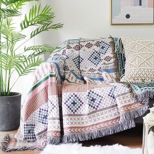 Knitted Sofa Cover Boho Decor Double Sided Blanket ins Tassel Tapestry for Home Cotton Bedspread on the Bed Plaid on the Sofa 240229