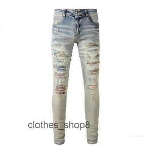 Denim Amirs Jeans Designer Hosen Mann Herbst 875 High Street Am Modemarke Schwarz Farbe Patch Elastisch gebrochen Slim Straight Leg Herren KM43