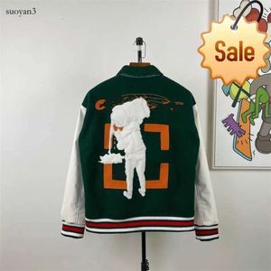 Offs Autunno e Inverno Giacca di marca 2023 Nuovi amanti maschili femminili Ow industria pesante Bomber in pelle ricamata in lana impiombata Baseball