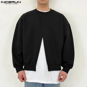 Män hoodies solid färg o-hals långärmad split koreanska casual tröjor lösa streetwear manliga tröjor s-5xl incerun 240226