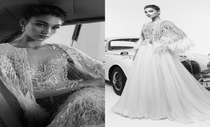 Luxury Feather Pärled Bridal Wraps 2020 Zuhair Murad Lace Sequined Jacket för bröllopsklänningar Bolero sjal Capes Custom Made8223494