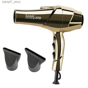 Secadores de cabelo 2200W Secador de cabelo profissional Secador banhado a ouro para salão de beleza Alta velocidade Ventos fortes Vento poderoso 6 engrenagens Ventilador de baixo ruído Q240306