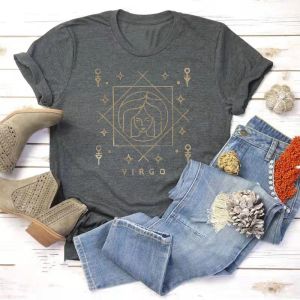 Kadınlar için T-Shirt Başak Zodyak İşaret Baskı Üstleri Gömlek, Astroloji İşaret Tişörtleri, Ağustos Doğum Günü Takımcılığı, Burç Hediyesine Verildi