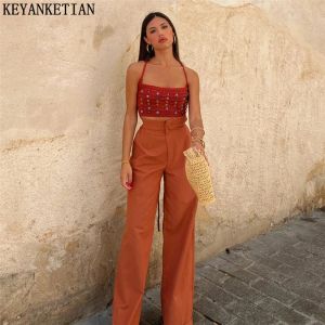 Camis Keyanketian Women's Color Hot Diamond Knit Sling Corset Mujer Summer New Resort Style One Word Neck Tight Short Sweater Vest