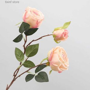 Decorative Flowers Wreaths Instagram style 3head Princess Rose simulation flower bouquet held in hand European style arrangement of flowers home decoration flowe