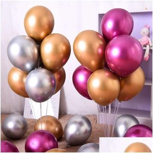 Decoração de festa 50 pçs / lote balão colorido 10 polegadas látex cromo metálico hélio balões casamento aniversário chá de bebê arco de natal d dhder