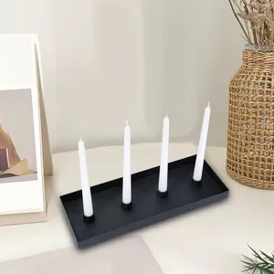 Candle Holders Metal Candlestick Livingroom With 4 Holes Taper Holder Tray