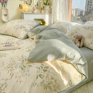 ABAY Bettwäsche-Set, komplett aus Baumwolle, weicher Bettbezug, Bettbezüge, flaches Bettlaken, Kissenbezüge im Landhausstil, 4-teiliges Set 240226