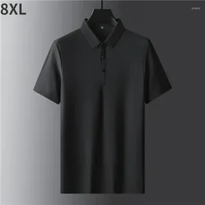 Men's Polos 8XL Luxury Polo Shirt 2024 Summer Short Sleeve Ice Shred Quick Drying Solid Color Casual Tops High Quality