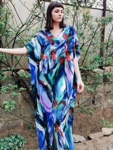 Casual Dresses 2024 Quick-drying Bohemian Printed Cape Sleeve Loose Summer Beach Dress Long Tunic Women Beachwear Robe De Plage Q831