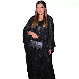 Ethnic Clothing Abaya Dress For Muslim Women Kaftan Dubai Luxury Shiny Fabric Batwing Sleeve Evening Modest 2 Piece Sets