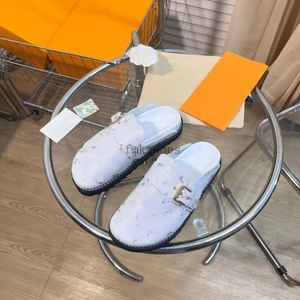 Gemütliche flache Designer-Slipper aus Kalbsleder, einfache Mules, Clogs, Denim, Buchstabendruck, Komfort, für Männer und Frauen, Slides, Plattform, einfache Sandale, flauschige Schuhabnutzung, Schuhe 04