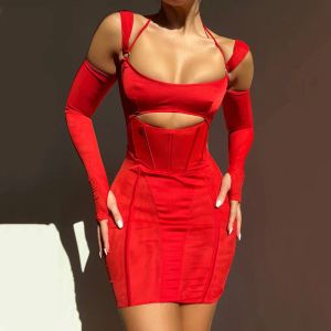 Dress Halter Sexy Backless Cut Out Mesh Sheer Corset Mini Dress for Women Party Club Slip Bodycon Dresses Elegant Gown