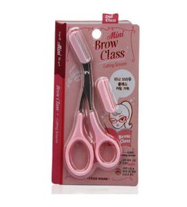 Totalmente novo venda 50pcs feminino cor rosa tesoura de sobrancelha com pentes ferramentas de maquiagem 7926479