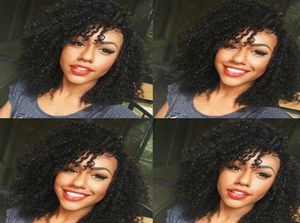 2021 Yoğunluk Glueless Wigs Brezilyalı Afro Kinky Kıvırcık İnsan Saç İpek Siyah Kadınlar İçin Doğal Saç Çizgisi ile Tam Dantel8690579