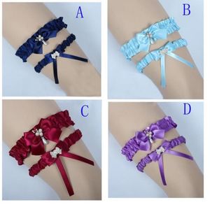 Bourgogne Bridal Leg Garters Prom Garter Bridal Wedding Garter Belt 2 Pieces Set Satin Ribbon Bow Crystals Pearls Storlek 1721 I5216419