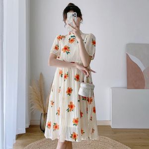 Abiti stile cinese estate vestiti premaman manica corta allentata donna incinta abito cheongsam stampa di moda abito aline gravidanza