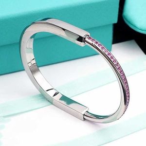 Designer tiffay lock pulseira meio diamante rosa divisão cor chapeamento verdadeiro ouro grosso estilo casal clássico dobrável