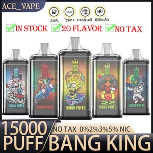 Orijinal Bang King 15000 Puflar Tek Kullanımlık E Sigara Vape 20 Tatlar 0%2%3%5%25ml Önceden Doldurulmuş Pod 1.0OHM Kişilik Bobini 650mAH Şarj Edilebilir Pil Pufat 15k Bang Vape