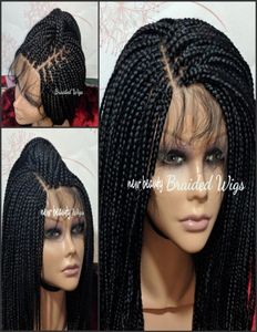 Part Box Braids Perücke schwarzbraunblonde brasilianische Perücke mit voller Spitze vorne Jumbo geflochtene synthetische Perücke Babyhaar Hitzebeständig1321942