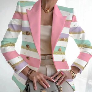 Giacche da abito alla moda da donna Chic Stampa Slim Fit Risvolto Primavera Autunno Blazer Eleganti Blazer da donna Manica lunga da pendolarismo 240228