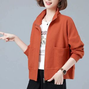 Jackets 2023 New Spring Autumn Women's Sweater Loose Long Sleeve Short Coat Baseball Uniform Versatile Casual February August Jacket Top