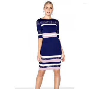 Party Dresses Fashion Short Sleeve Bandage Dress High Quality Women Elegant Blue With Pink Patchwork Causal Vestidos Wholesale