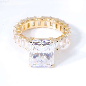 Rts 14k ouro 8ct cabeça diamante gelado para fora anel de noivado baguette corte radiante vvs moissanite anel de jóias para presente feminino