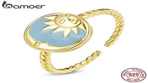 bamoer Myth Gold 925 Sterling Silver Open Splendid Sun Moon Unique Hexagram Sixpointed Star Ring Adjustable Anillo1675616