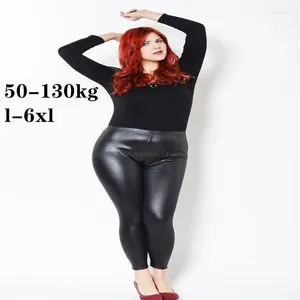 Leggings femininas mulheres preto imitação de couro outono 2024 plus tamanho grande 140kg inverno gordura grande menina jin desgaste split espessamento