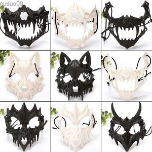 Designer Masks Party Skull Mask Long Teeth Demon Skeleton Half Face Mask Plastic Dragon God Tiger Mask Cosplay Halloween Costume Props