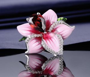 Eheringe Milangirl Qualität Rosa Zirkon Rot Princess Cut Kristall Blume Für Frauen Weibliche Stimmung Versprechen Schmuck1738508