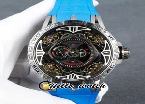 Version New Excalibur 46 RDDBEX0571 Automatic Mens Watch Tourbillon Skeleton Dial Steel Case Blue Rubber Sport Watches3482135