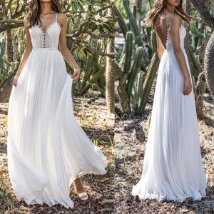 Abito 2023 Summer Boho Women White Lace Maxi Dress Abito da festa senza maniche Vneck per donne Sexy Elegant Worteless Abito