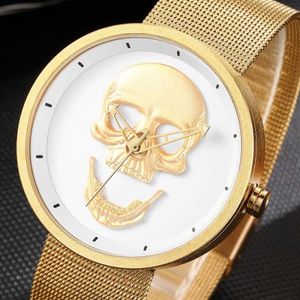 Orologi da polso Orologio da uomo Coppia Skull Orologi Uomo Donna Donna Oro Punk Scheletro Quarzo Cool Man Polso Donna Relogio Masculino291v