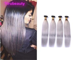 Peruvian 1bgrey Hair Extensions 4 Bundles Silky Straight 1B Grey Ombre Color Four Pieces Hair Weaves Whole Dyed Color 1028in7858233