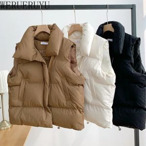 Coletes novo algodão sem mangas colete quente elegante casaco mulher outono inverno moda coreana preto branco senhoras cardigan vestes jaqueta 2023