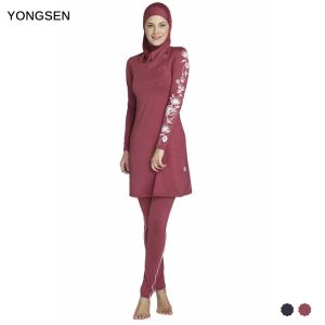 Swimwear YONGSEN 2022 Women Plus Size Printed Floral Muslim Swimwear Hijab Muslimah Islamic Swimsuit Swim Surf Wear Sport Burkinis