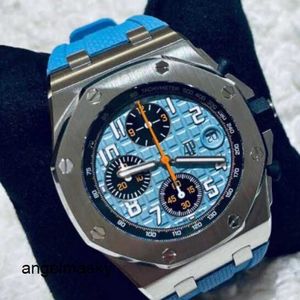 Pilotenarmbanduhr AP Tourbillon-Armbanduhr 26238ST, automatisch, mechanisch, 42 mm Durchmesser, blaues kreisförmiges Zifferblatt mit Fly-Back/Reverse-Sprungfunktion, Einzelzähler