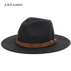 super wide brim fedora Wool Pork Pie Boater Flat Top Hat For Women's Men's Felt Wide Brim vintage hat Fedoras Gambler H240T
