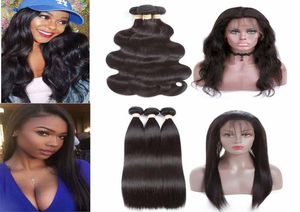 Brazilian Straight 360 Lace Frontal Closure with Bundles Cheap Body Wave Virgin Human Hair Weave with Pre Plucked 360 Lace Frontal7377333