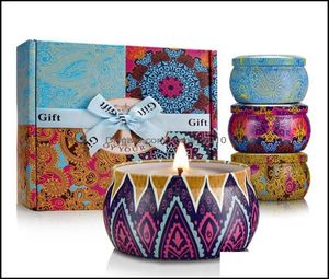 Garden Scented Candles Gift Set Soy Portable Travel Tin Candle Sätt i doft Eteriska oljor för lättnad Aromaterapi Bath Home5061210