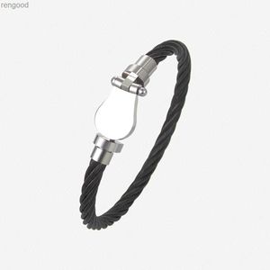 Bracciale con cavo a ferro di cavallo moda Bracciale in acciaio inossidabile nero placcato oro bianco 18 carati Braccialetti per uomo Accessori regalo per donna con sacchetti per gioielli all'ingrosso