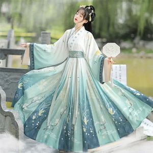 Kinesiska stilkvinnor Orientaliska vintage Hanfu -dräkter blommiga broderi fairy klänningar traditionella forntida prinsessa dagliga kläder 240220