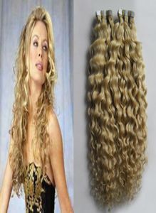 613 Bleach Blonde Tape In None Remy Human Hair Atlesive Extension 100G Mongolian Kurly Hair 40pcsset Skin Wheel Hair1761885