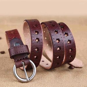 Bälten 2.3 cm Fashion Women Belt Brand Designer Luxury Full Grain Leather äkta cowskin ihåliga damer