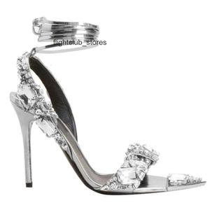 Obcasowe Sliver Tomlies Fordlies Mirror Crystal Sandal Superwomen High Wedding S-Sandal Sukienka skórzana i noryzująca Kamienie Złota spiczaste 35-42 palce klejnot hn3k