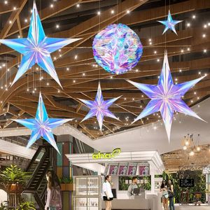 4pcs Glitter Stars Ornament wiszący dekoracyjny wystrój imprezowy na wesele urodziny Rainbow Shine Star Opalizujące dekoracje 240301